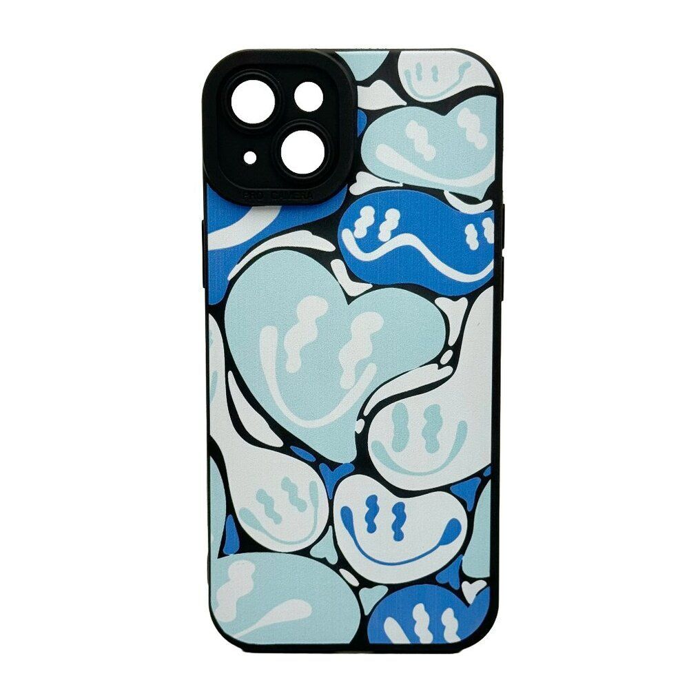 iPhone 15 Blue Heart Smiley Face Case